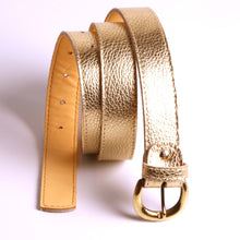 Charger l'image dans la galerie, Ceinture fine en cuir Ceinture cuir doré étroite Ceinture cuir or petite largeur