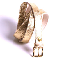 Charger l'image dans la galerie, Ceinture grande taille cuir souple Ceinture étroite tendance doré Ceinture cuir véritable boucle or