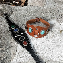 Charger l'image dans la galerie, Collier Chien Chat Cuir naturel ou Cuir noir Pierre véritable atelier By mode France.