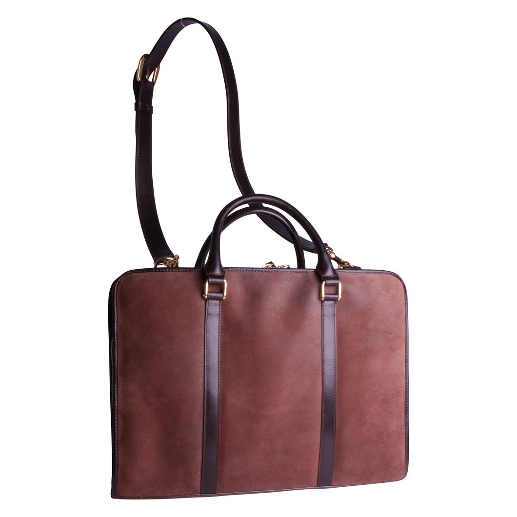 Serviette cuir marron cartable bandoulière portes documents protection ordinateur attaché case